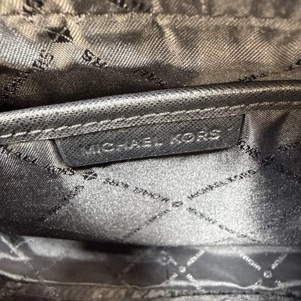 Michael Kors Black Jet Set Large Logo Crossbody Bag Purse Silver Classic Minimal